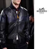 $50K HERMES Blue Crocodile & Black Lambskin Leather Bomber Jacket 48