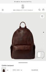 $4,600 Brunello Cucinelli Calfskin travel backpack