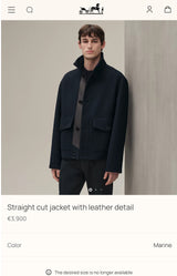 HERMES Straight cut jacket 50 with leather detail FW2025
