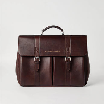 $5,450 Brunello Cucinelli Calfskin Briefcase Burgundy (C8457)