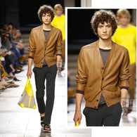 +$12K HERMES Cardigan Leather Sweater 48