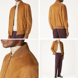 $6,350 Ivy Bomber L Lowered Suede Kidskin Jacket Pecan