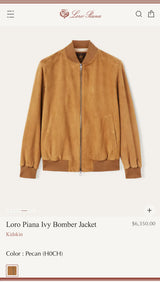 $6,350 Ivy Bomber L Lowered Suede Kidskin Jacket Pecan