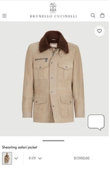 $17,900 BRUNELLO CUCINELLI M Waxed Shearling Safari jacket Beige (CDL05)