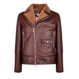 $12,400 BRUNELLO CUCINELLI M Biker Shearling Leather Jacket Brown