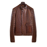 $57K GUCCI Patinated Brown Crocodile Biker Jacket 48