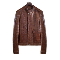 $57K GUCCI Patinated Brown Crocodile Biker Jacket 48
