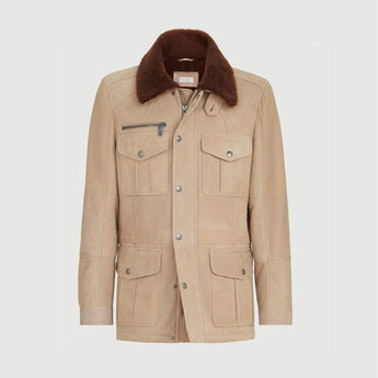 $17,900 BRUNELLO CUCINELLI M Waxed Shearling Safari jacket Beige (CDL05)
