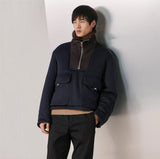 Cashmere & Sheep Leather Half-zip Jumper Jacket 50