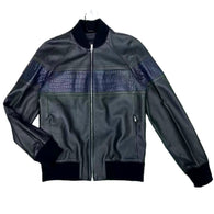 $50K HERMES Blue Crocodile & Black Lambskin Leather Bomber Jacket 48