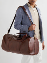 $5,300 Brunello Cucinelli Weekend Logo-Print Leather Duffle Bag