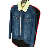 $14K Denim Blue Aviator Jacket 50 Lambskin fur-lined