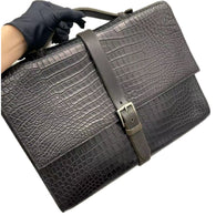 +$45K HERMES Etrivière Black Crocodile Porosus Business Briefcase