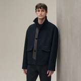 HERMES Straight cut jacket 50 with leather detail FW2025