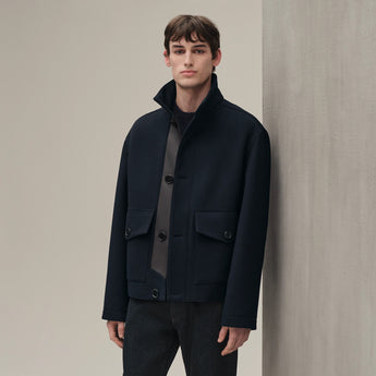 HERMES Straight cut jacket 50 with leather detail FW2025