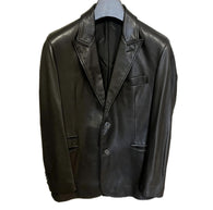 $14K HERMES Black Leather Peak Lapel Blazer Jacket 48 Pristine Condition!