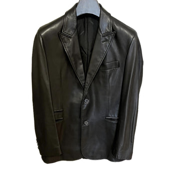 $14K HERMES Black Leather Peak Lapel Blazer Jacket 48 Pristine Condition!