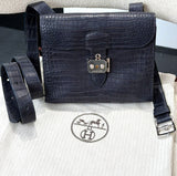 HERMES Sac a depeches 21 Matte Blue Crocodile Porosus Messenger bag Stamp K