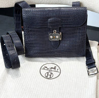 HERMES Sac a depeches 21 Matte Blue Crocodile Porosus Messenger bag Stamp K