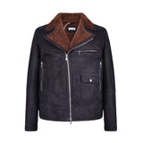 $12,400 BRUNELLO CUCINELLI M Biker Shearling Leather Jacket Navy blue