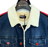 $14K Denim Blue Aviator Jacket 50 Lambskin fur-lined