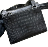 HERMES Sac a depeches 21 Matte Black Crocodile Porosus Messenger bag Stamp W