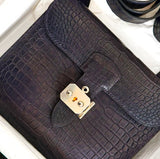 HERMES Sac a depeches 21 Matte Blue Crocodile Porosus Messenger bag Stamp K