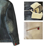 $14K Denim Blue Aviator Jacket 50 Lambskin fur-lined
