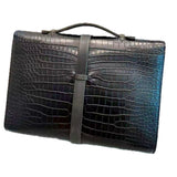 +$45K HERMES Etrivière Black Crocodile Porosus Business Briefcase