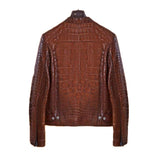 $57K GUCCI Patinated Brown Crocodile Biker Jacket 48