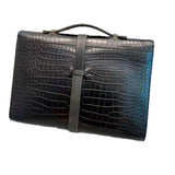 +$45K HERMES Etrivière 38 Black Crocodile Porosus Briefcase