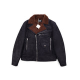 $12,400 BRUNELLO CUCINELLI M Biker Shearling Leather Jacket Navy blue