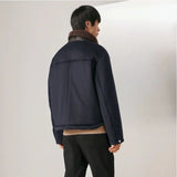 Cashmere & Sheep Leather Half-zip Jumper Jacket 50