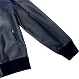 $50K HERMES Blue Crocodile & Black Lambskin Leather Bomber Jacket 48