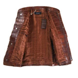 $57K GUCCI Patinated Brown Crocodile Biker Jacket 48