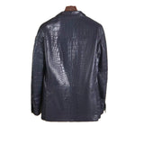 $150K Bijan Full Crocodile Leather Blazer 52 Alligator Navy Blue
