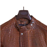 $57K GUCCI Patinated Brown Crocodile Biker Jacket 48
