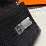 HERMES Sac a depeches 21 Matte Black Crocodile Porosus Messenger bag Stamp W