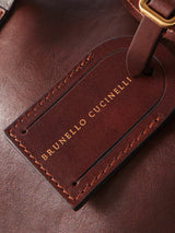 $5,300 Brunello Cucinelli Weekend Logo-Print Leather Duffle Bag