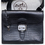 HERMES Sac a depeches 21 Matte Black Crocodile Porosus Messenger bag Stamp W