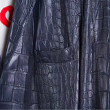 $150K Bijan Full Crocodile Leather Blazer 52 Alligator Navy Blue