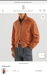 $7,100 Brunello Cucinelli M Country Suede Outerwear jacket