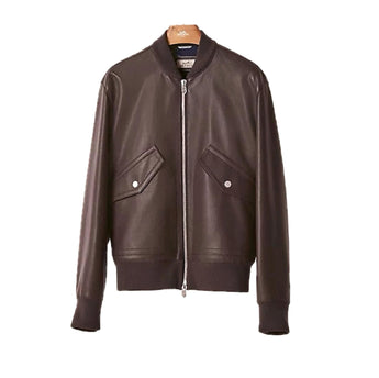 +$14K HERMES Zipped rib trim Leather Jacket 52