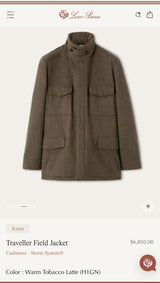 $6,850 LORO PIANA 52 Traveller Field Jacket Cashmere Storm System® Warm Tobacco Latte