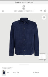 $7,300 Brunello Cucinelli M Suede Overshirt
