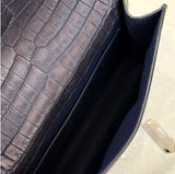 HERMES Sac a depeches 21 Matte Blue Crocodile Porosus Messenger bag Stamp K