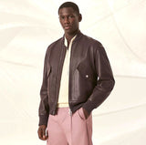 +$14K HERMES Zipped rib trim Leather Jacket 52