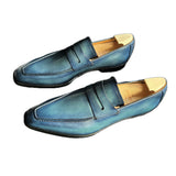 $2,460 Andy Demesure 8.5 Dark Stone Denim Leather Loafers