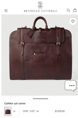 $7,100 Brunello Cucinelli Calfskin Suit Carrier garment Burgundy (C8457)